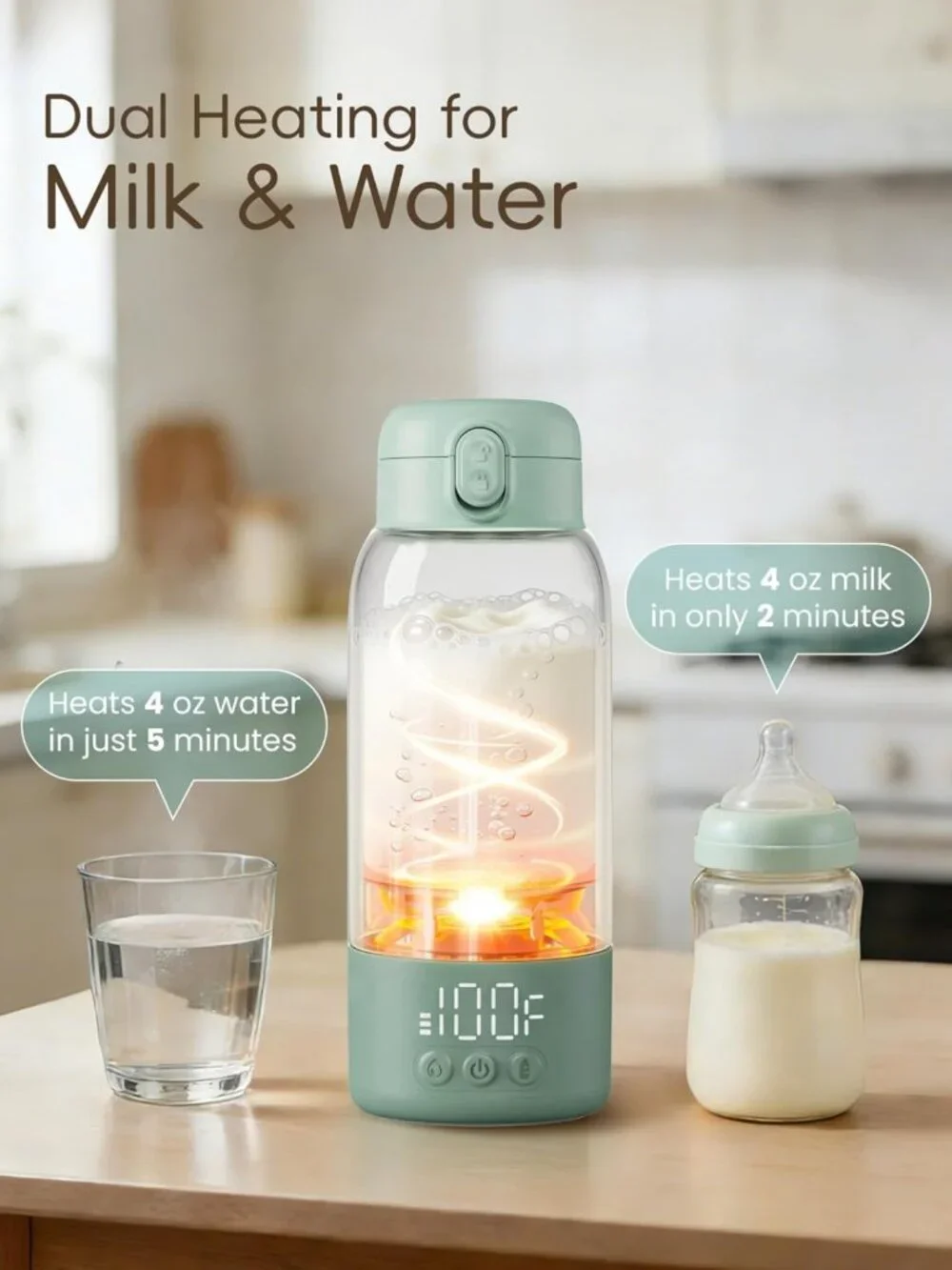 Travel-Friendly Portable Bottle Warmer, Fast Heating Baby Milk Heater, 17oz